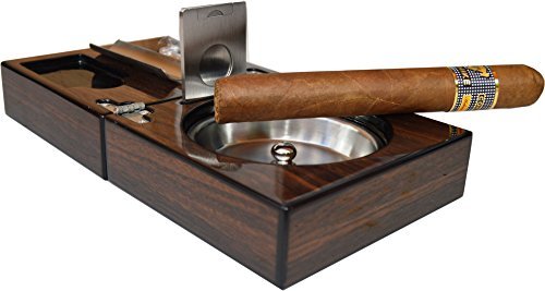 The Compact Cigar Ashtray with Cigar Cutter and Punch Walnut
