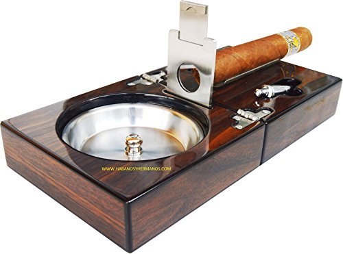 The Compact Cigar Ashtray with Cigar Cutter and Punch Walnut