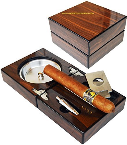 The Compact Cigar Ashtray with Cigar Cutter and Punch Walnut