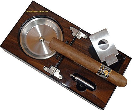 The Compact Cigar Ashtray with Cigar Cutter and Punch Walnut