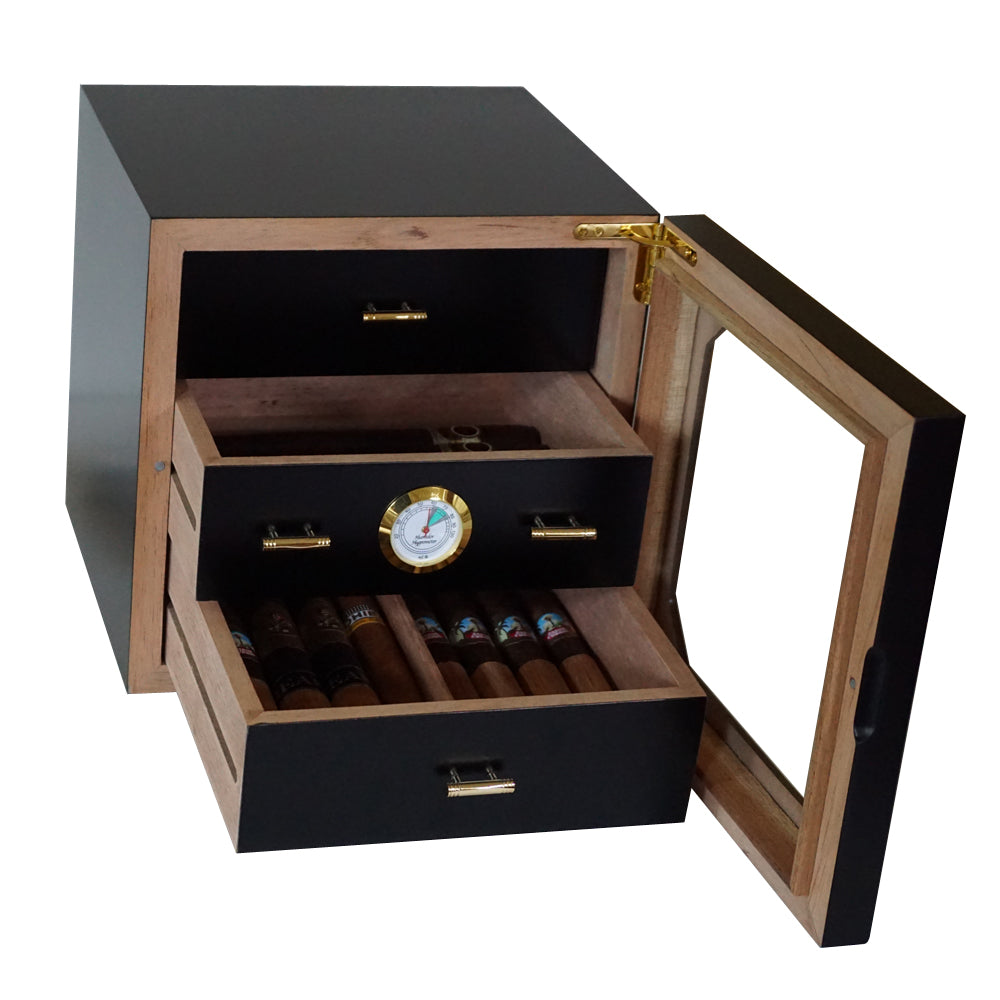 Mystic Collection - Black Box Humidor - 3 Drawers - Capacity 75 cigars