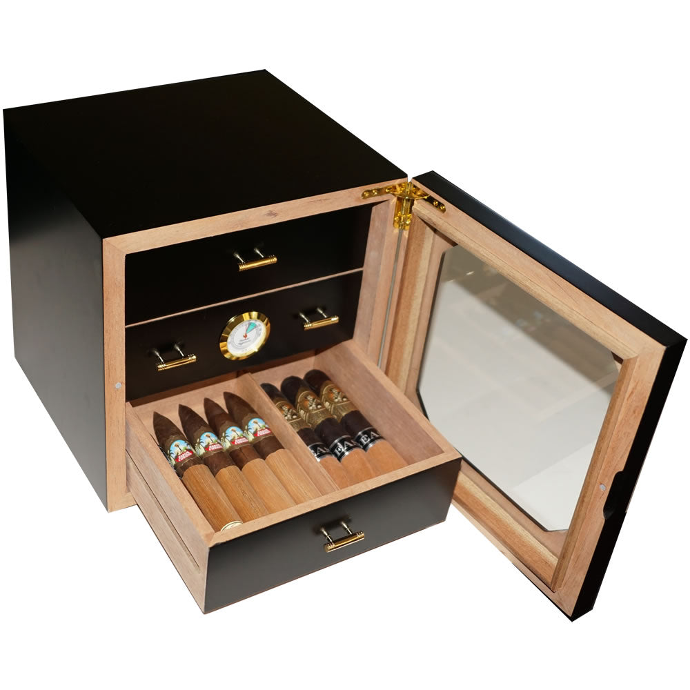 Mystic Collection - Black Box Humidor - 3 Drawers - Capacity 75 cigars