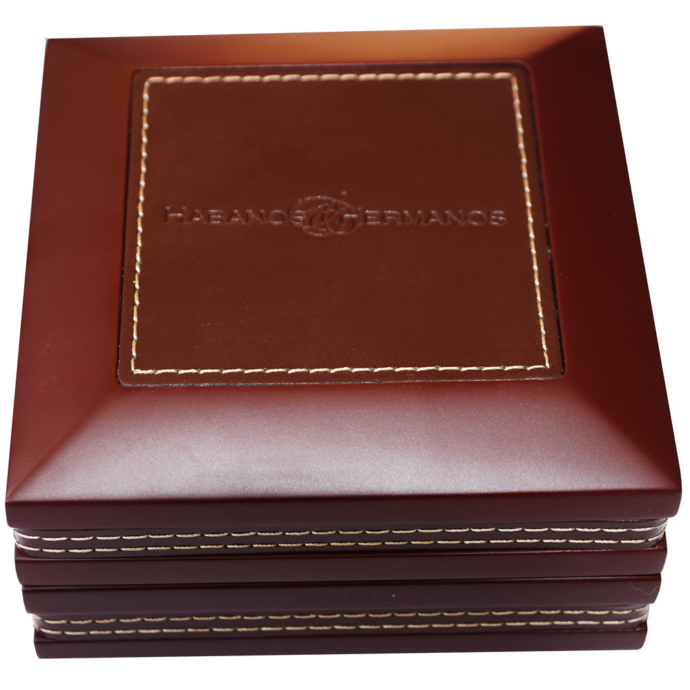 The Compact with Leather - Folding Cigar Ashtray with Cigar Cutter and Punch - 4.75 x 4.75 x 2.8)