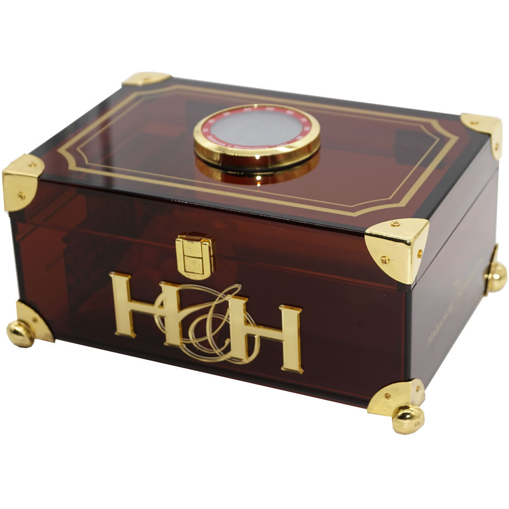 The Prisma Collection - The Petite Edition - Smoked Brown - Digital Hygrometer and Cedar Balls - Dimensions: H: 4 1/2, W: 10, D: 6 3/4 - Capacity: 50 Cigars